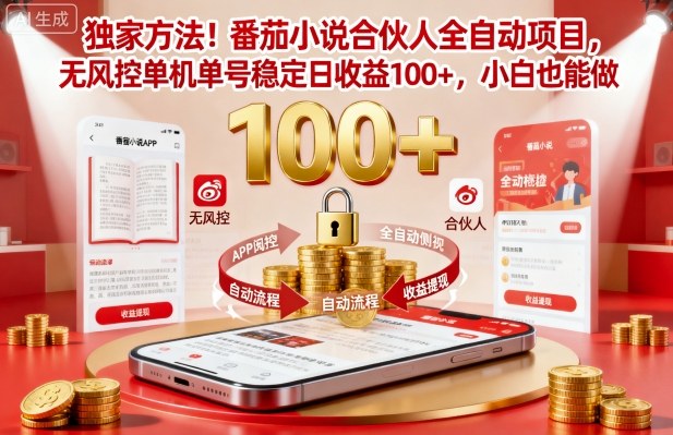独家方法！番茄小说合伙人全自动挂G项目，无风控单机单号稳定日收益100+，小白也能做【揭秘】-梦清研习社