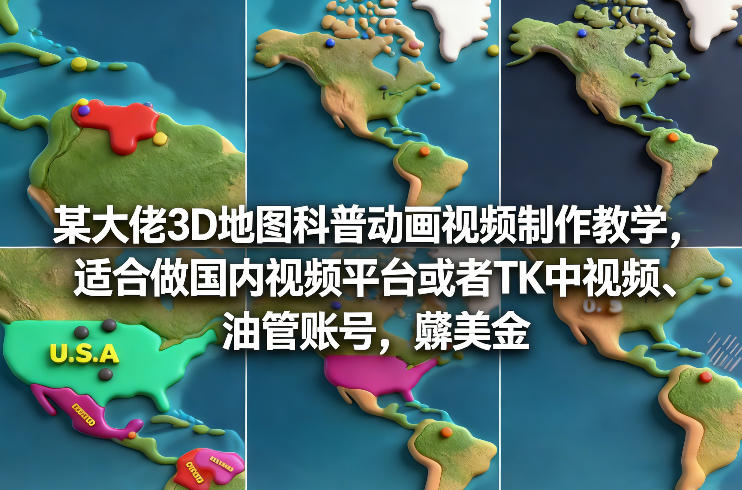 某大佬3D地图科普动画视频制作教学，适合做国内视频平台或者TK中视频、油管账号，賺美金-梦清研习社