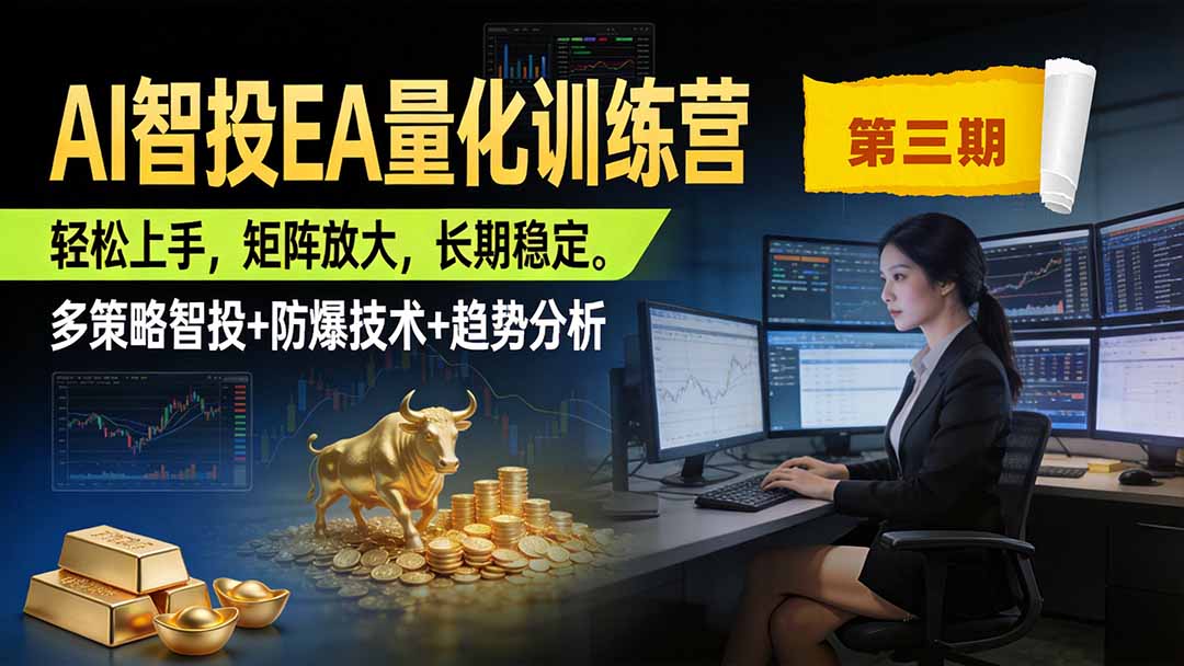 AI智投EA量化训练营第三期，多策略智投+防爆技术+趋势分析 ，小白轻松上手，矩阵放大，长期稳定，日入500U。-梦清研习社