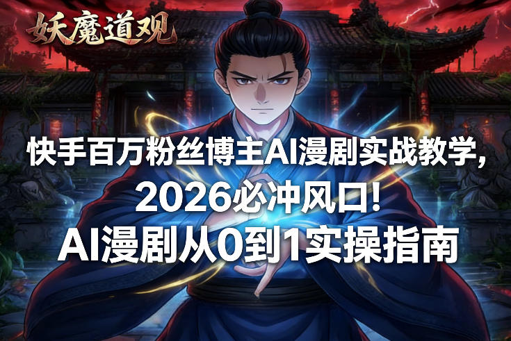 快手百万粉丝博主AI漫剧实战教学，2026必冲风口！AI漫剧从0到1实操指南-梦清研习社
