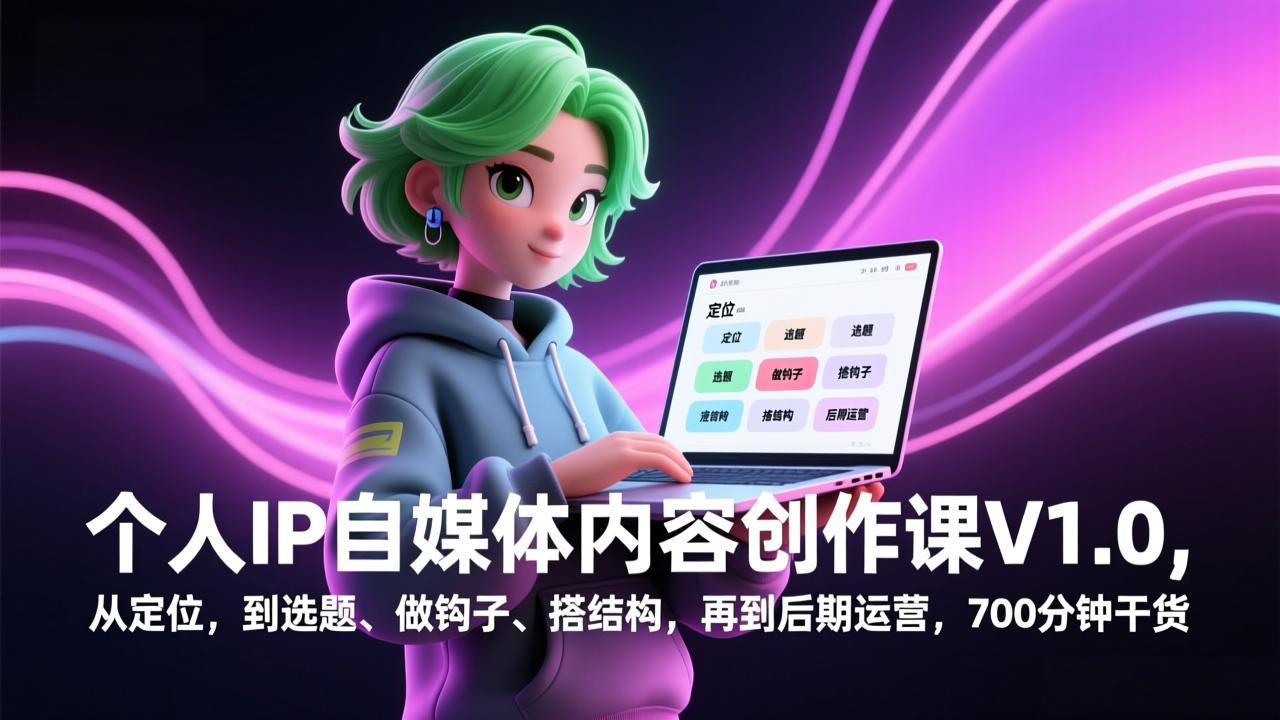 个人IP自媒体内容创作课V1.0，从定位，到选题、做钩子、搭结构，再到后期运营，700分钟干货-梦清研习社