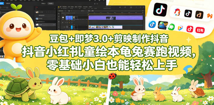 豆包＋即梦3.0+剪映制作抖音小红书儿童绘本龟兔赛跑视频，零基础小白也能轻松上手-梦清研习社