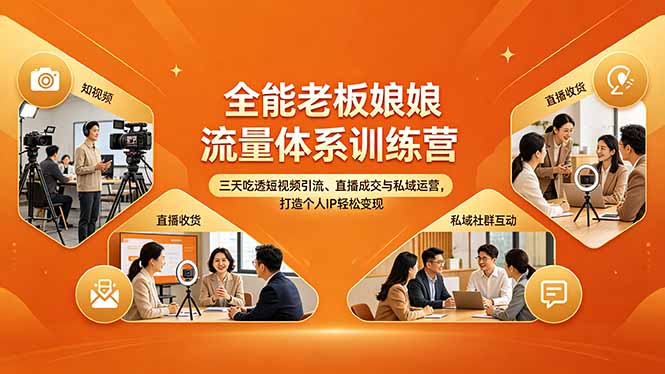 全能老板娘流量体系训练营，三天吃透短视频引流、直播成交与私域运营，打造个人IP轻松变现-梦清研习社