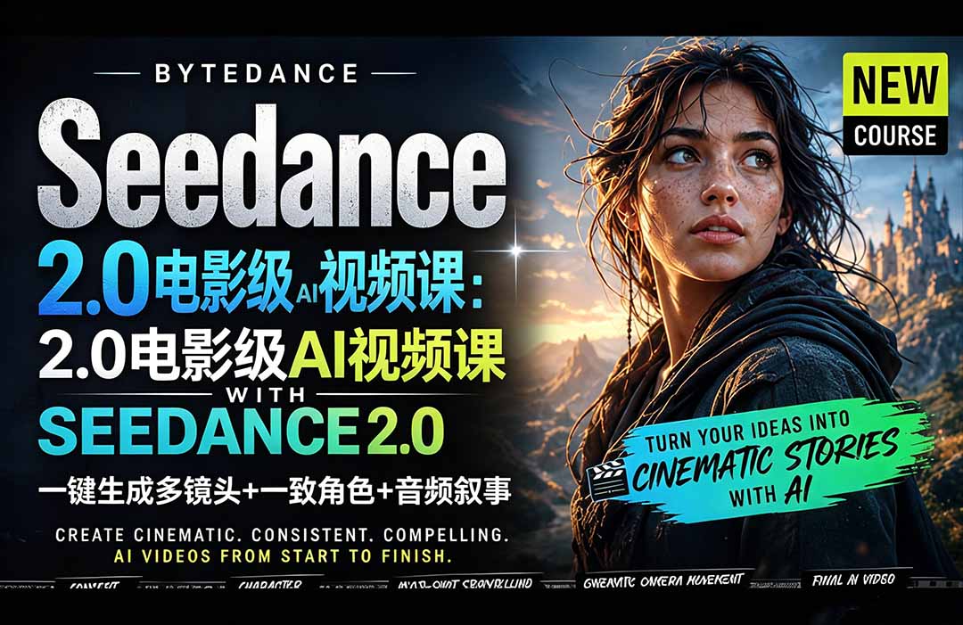 Seedance 2.0电影级AI视频课：一键生成多镜头+一致角色+音频叙事-梦清研习社