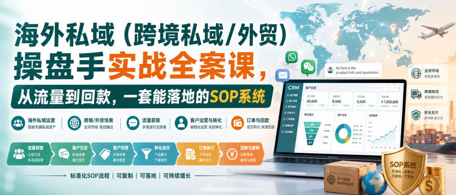 海外私域(跨境私域/外贸)操盘手实战全案课，从流量到回款，一套能落地的SOP系统-梦清研习社