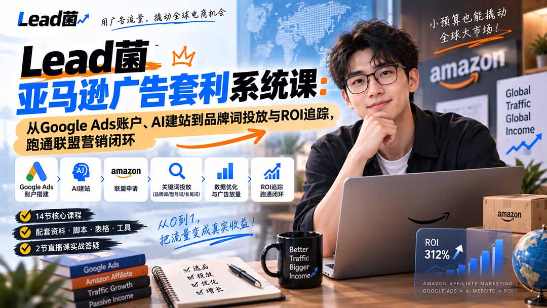 Lead菌亚马逊广告套利系统课：从Google Ads账户、AI建站到品牌词投放与ROI追踪，跑通联盟营销闭环-梦清研习社