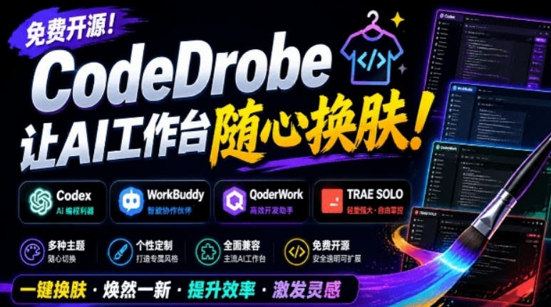 免费开源的CodeDrobe，让AI工作台随心换肤，支持Codex、WorkBuddy等，免费且本地运行！-梦清研习社