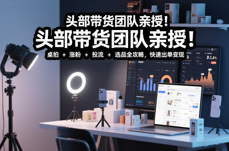 头部带货团队亲授！专业短视频实拍带货课：桌拍+涨粉+投流+选品全攻略，快速出单变现，月入2w+-梦清研习社