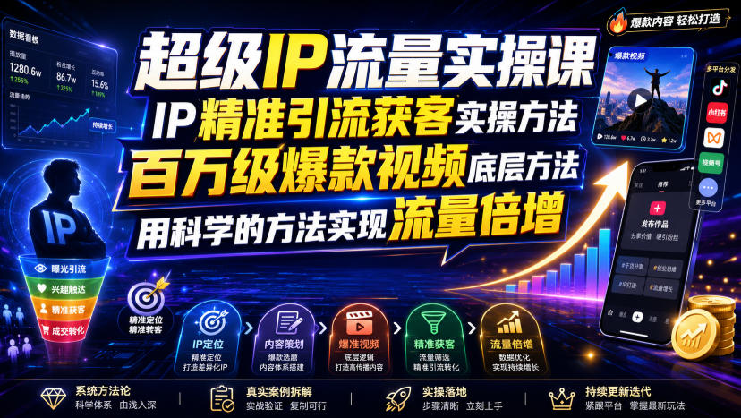 超级IP流量实操课，IP精准引流获客实操方法，百万级爆款视频底层方法，用科学的方法实现流量倍增-梦清研习社