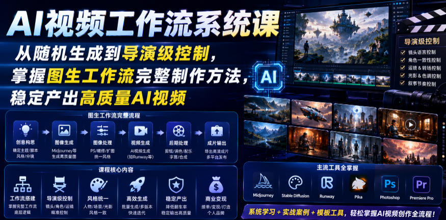 AI视频工作流系统课，从随机生成到导演级控制，掌握图生工作流完整制作方法，稳定产出高质量AI视频-梦清研习社