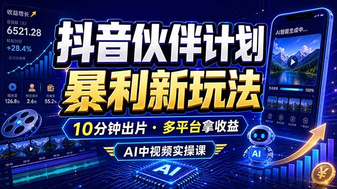 抖音伙伴计划最新玩法，无需配音剪辑，10分钟出一条原创视频，轻松日入三位数-梦清研习社