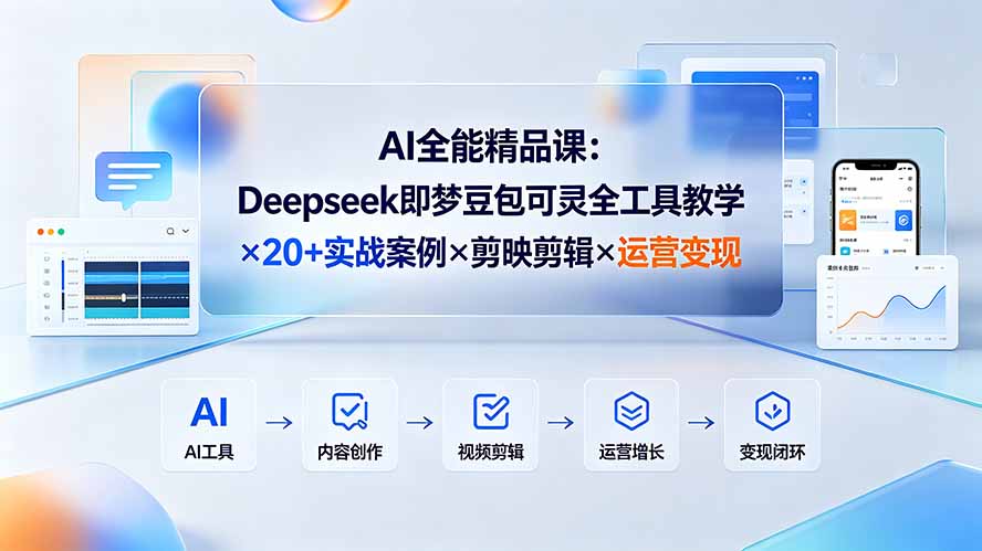 AI全能精品课：Deepseek即梦豆包可灵全工具教学×20+实战案例×剪映剪辑×运营变现-梦清研习社