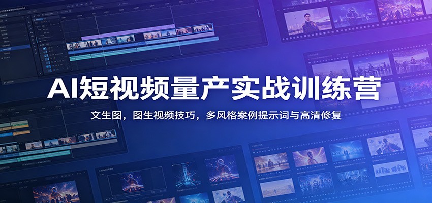 AI短视频量产实战训练营：文生图，图生视频技巧，多风格案例提示词与高清修复-梦清研习社
