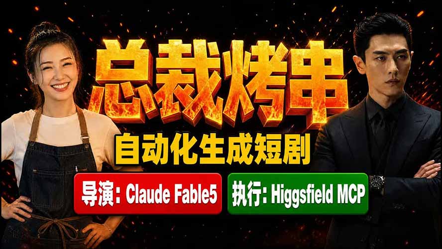 《总裁烤串》真人短剧全自动诞生!Claude Fable5 当导演,Higgsfield MCP 执行!-梦清研习社