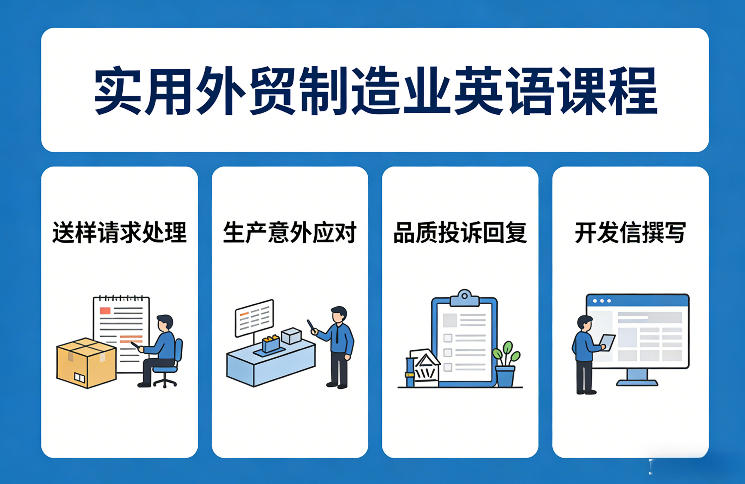 实用外贸制造业英语课程，教你专业处理送样请求、应对生产意外、回复品质投诉、撰写开发信等-梦清研习社