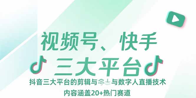 视频号、快手、抖音三大平台的剪辑与数字人直播技术，内容涵盖20+热门赛道-梦清研习社