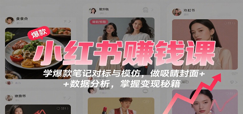小红书赚钱课：学爆款笔记对标与模仿，做吸睛封面 + 数据分析，掌握变现秘籍-梦清研习社