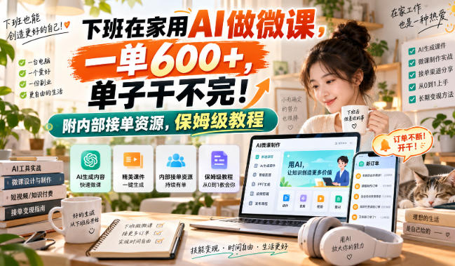 下班在家用AI做微课，一单600+，单子干不完！附内部接单资源，保姆级教程【揭秘】-梦清研习社