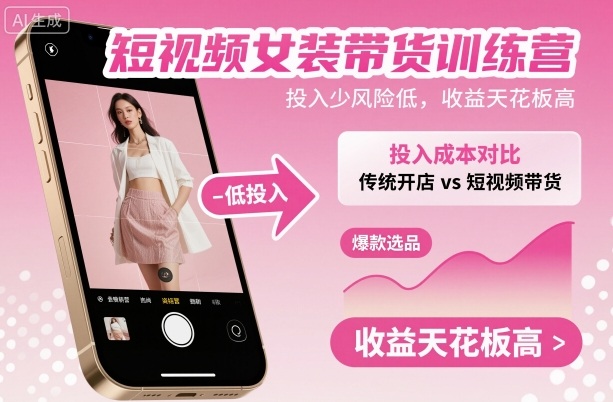 短视频女装带货训练营，投入少风险低，收益天花板高-梦清研习社