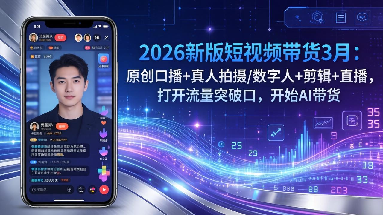 2026新版短视频带货3月：原创口播+真人拍摄/数字人+剪辑+直播，打开流量突破口，开始AI带货-梦清研习社