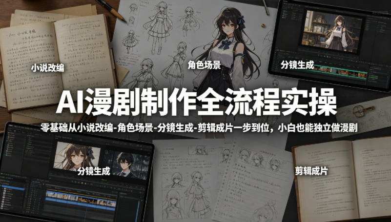AI漫剧制作全流程实操，零基础从小说改编-角色场景-分镜生成-剪辑成片一步到位，小白也能独立做漫剧-梦清研习社