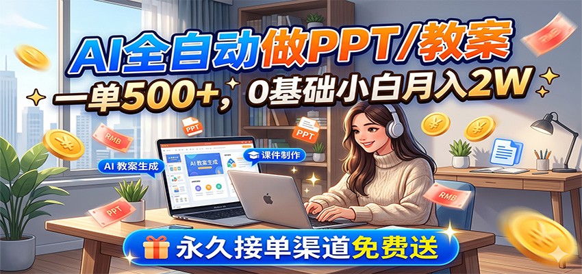 AI全自动做PPT/教案，一单500+，0基础小白月入2W，永久接单渠道免费送-梦清研习社
