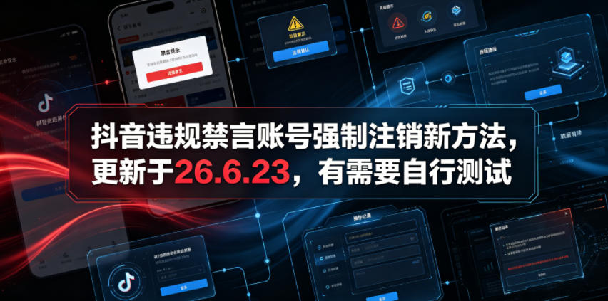 抖音违规禁言账号强制注销新方法，更新于26.6.23，有需要自行测试-梦清研习社