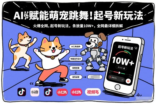 AI赋能萌宠跳舞，火爆全网，起号新玩法，条条播放量10W+，全网最详细拆解-梦清研习社