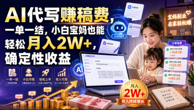 AI代写賺稿费，一单一结，小白宝妈也能轻松月入2W+，确定性收益【揭秘】-梦清研习社
