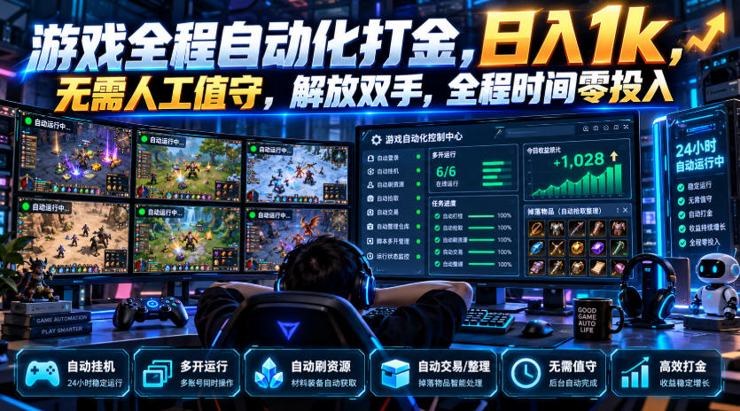 游戏全程自动化打金，日入1k，无需人工值守，解放双手，全程时间零投入【揭秘】-梦清研习社
