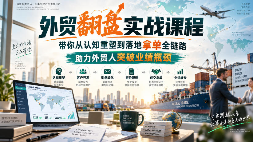 外贸翻盘实战课程，带你从认知重塑到落地拿单全链路，助力外贸人突破业绩瓶颈-梦清研习社