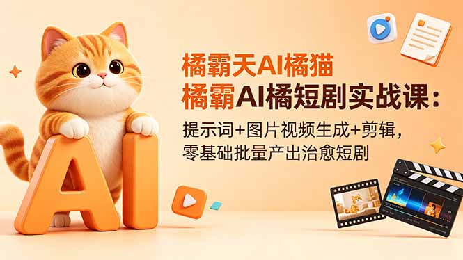 橘霸天AI橘猫短剧实战课：提示词+图片视频生成+剪辑，零基础批量产出治愈短剧-梦清研习社