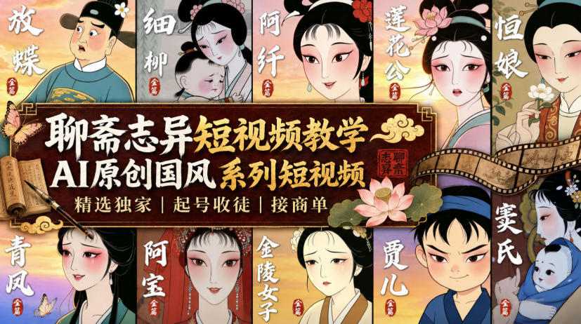 聊斋志异短视频教学，AI原创国风系列短视频，精选独家丨起号收徒丨接商单-梦清研习社