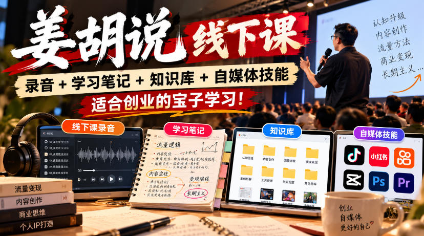 姜胡说线下课录音+学习笔记+知识库+自媒体技能,适合创业的宝子学习!-梦清研习社