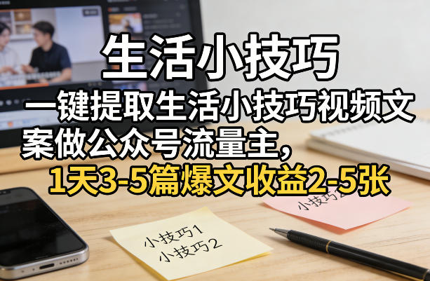 一键提取生活小技巧视频文案做公众号流量主,1天3-5篇爆文收益2-5张-梦清研习社