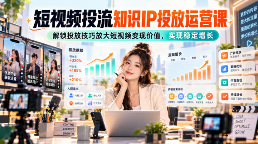 短视频投流知识IP投放运营课，解锁投放技巧放大短视频变现价值，实现稳定增长-梦清研习社