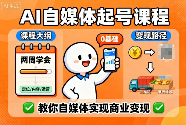 AI自媒体起号课程，0基础小白两周学会，教你自媒体实现商业变现-梦清研习社