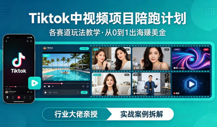 某大佬的Tiktok中视频项目陪跑，涵盖TK各个赛道玩法教学，从0到1出海賺美金-梦清研习社