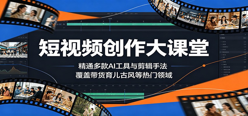 短视频创作大课堂：精通多款AI工具与剪辑手法，覆盖带货、育儿、古风等热门领域-梦清研习社