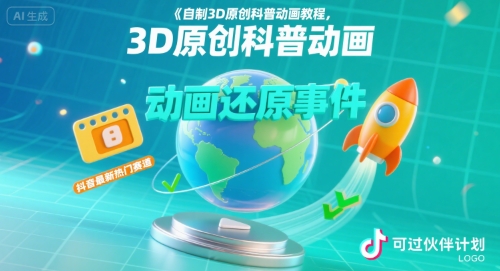 自制3D原创科普动画教程，动画还原事件，抖音最新热门赛道，可过伙伴计划-梦清研习社