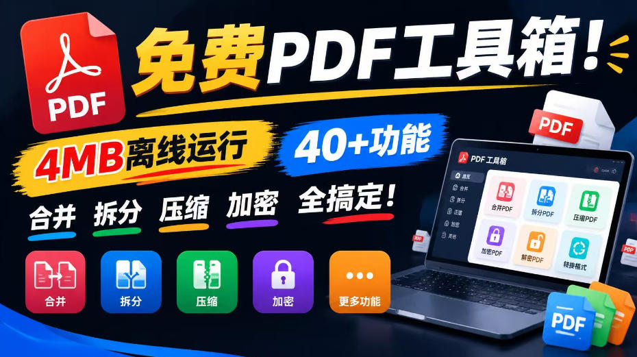 免费PDF工具箱！4MB离线运行，40+功能，合并拆分压缩加密全搞定！-梦清研习社