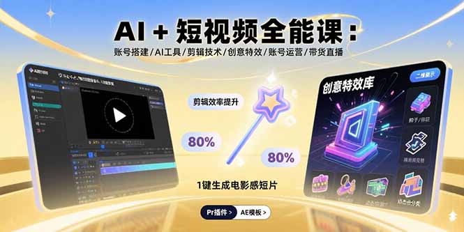 AI+短视频全能课:账号搭建/AI工具/剪辑技术/创意特效/账号运营/带货直播-梦清研习社