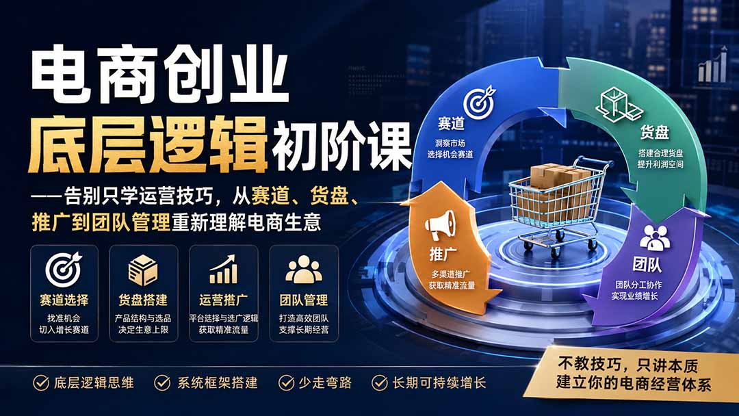 电商创业底层逻辑初阶课——告别只学运营技巧，从赛道、货盘、推广到团队管理重新理解电商生意-梦清研习社