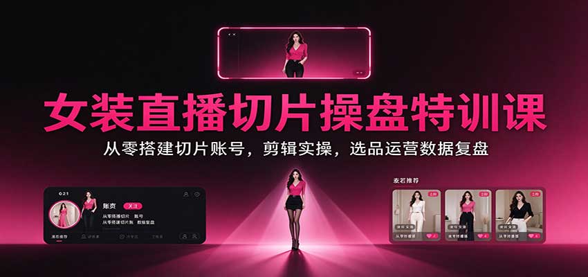 女装直播切片操盘特训课：从零搭建切片账号，剪辑实操，选品运营数据复盘-梦清研习社