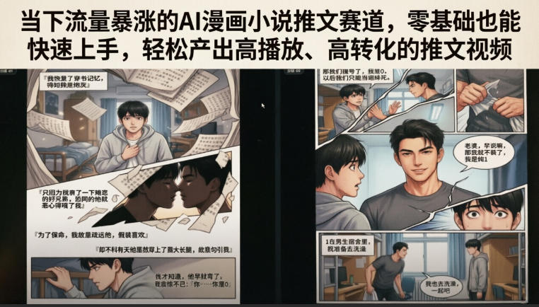 当下流量暴涨的AI漫画小说推文赛道，零基础也能快速上手，轻松产出高播放、高转化的推文视频-梦清研习社