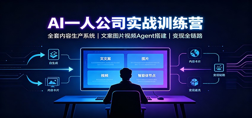 AI创作一人公司实战训练营：全套内容生产系统，文案图片视频Agent搭建变现全链路-梦清研习社
