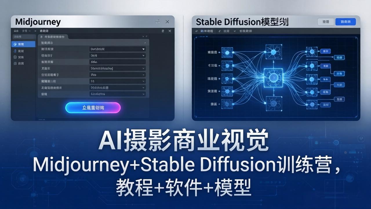 AI摄影商业视觉Midjourney+Stable Diffusion训练营，教程+软件+模型-梦清研习社