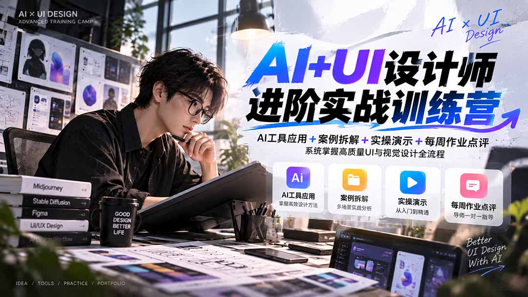 【无水印】AI+UI设计师进阶训练营-第4期：AI工具应用+案例拆解+实操演示+作业点评，掌握高质量UI与视觉设计全流程-梦清研习社