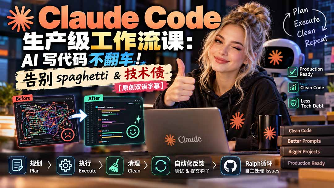 Claude Code 生产级工作流课：AI 写代码不翻车！告别 spaghetti & 技术债【原创双语字幕】-梦清研习社