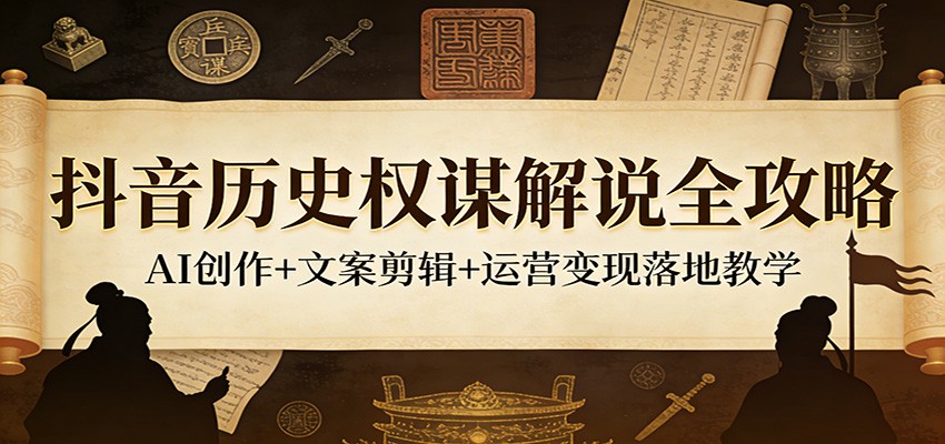 抖音历史权谋解说全攻略：AI创作+文案剪辑+运营变现落地教学-梦清研习社